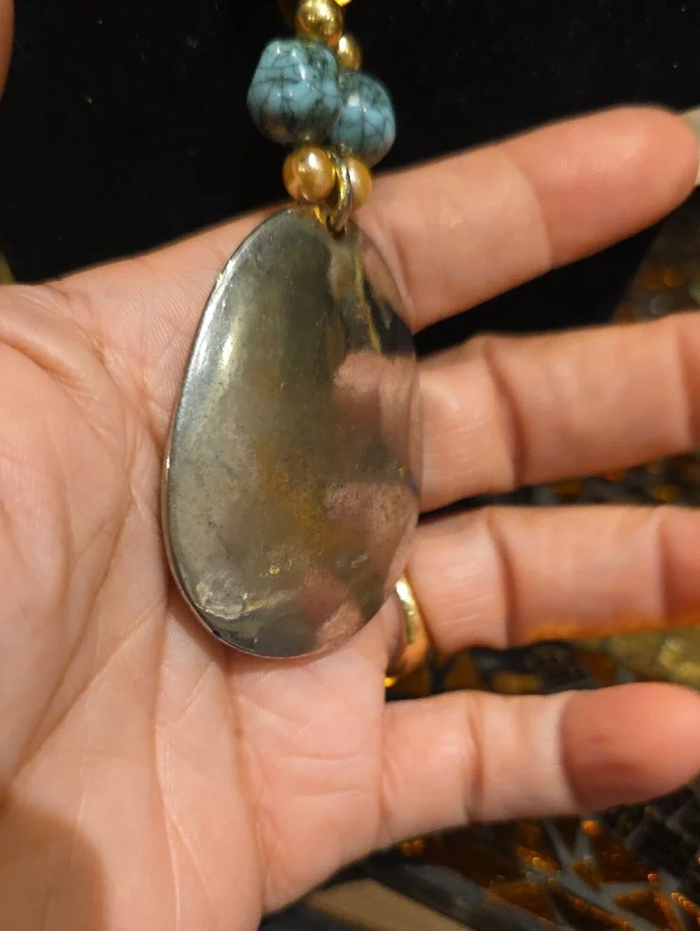 Amber Teardrop Pendant Necklace with Turquoise Accents